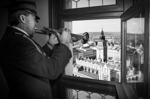 The bugler from the tower of St. Mary’s Basilica in Krakow, Poland