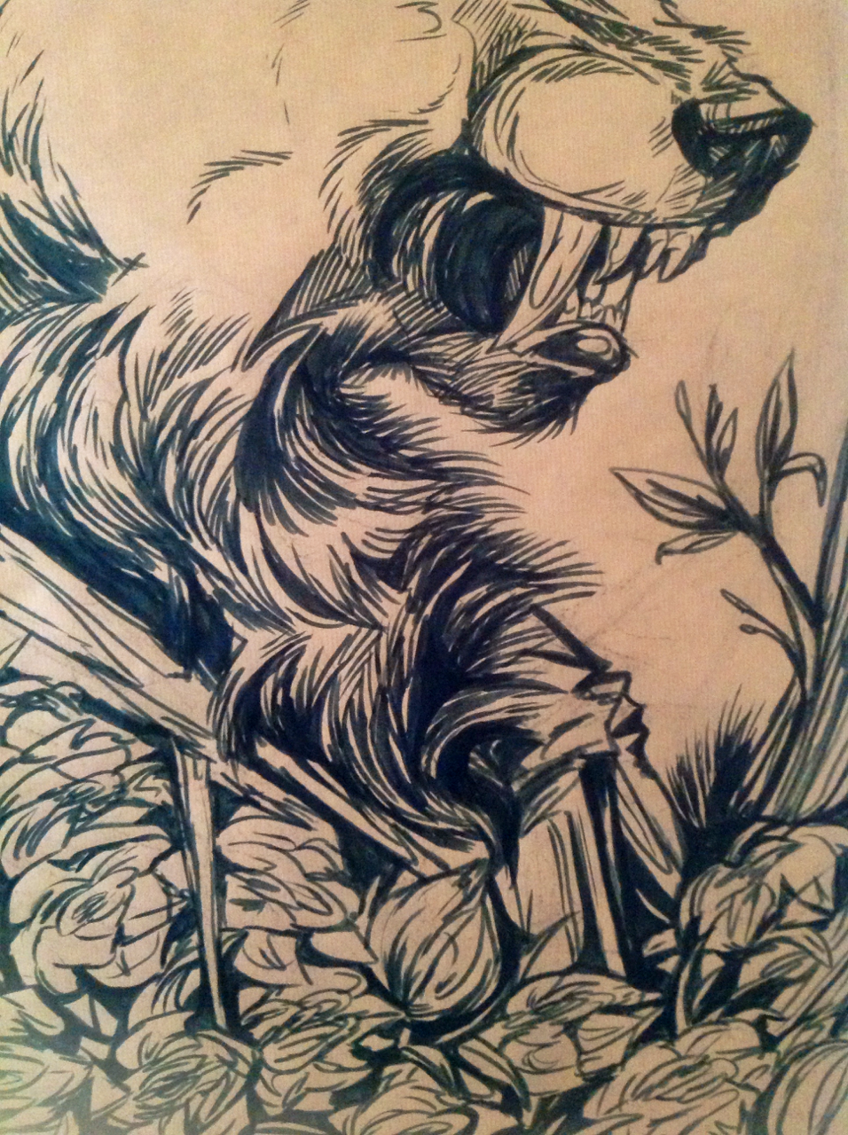 wolfskulljack:  My first large scale pice using brown paper and a marker. The size