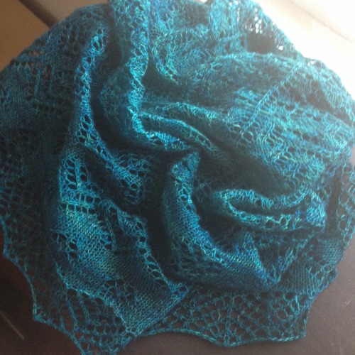 Elizabeth shawl, Madtosh Prairie in Cousteau. DONE. SHIPPED. May it help bring my friend a bit of co