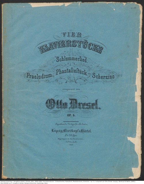 Dresel, Otto, 1826-1890. Vier Klavierstücke : Schlummerlied, Praeludium, Phantasiestück, Scherzino :