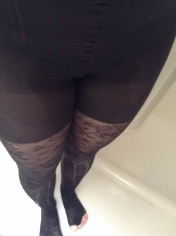 omg-omo:  Wet myself in some ripped tights and old panties today. Never knew a sick day could be this fun!  Loving the streaks in the first two, heheh