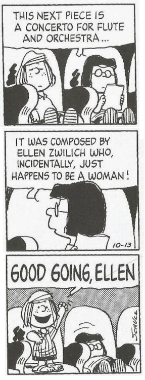 Cartoon from The Complete Peanuts 1989-1990“Ellen Taaffe Zwilich (born April 30, 1939, in Miami, Flo