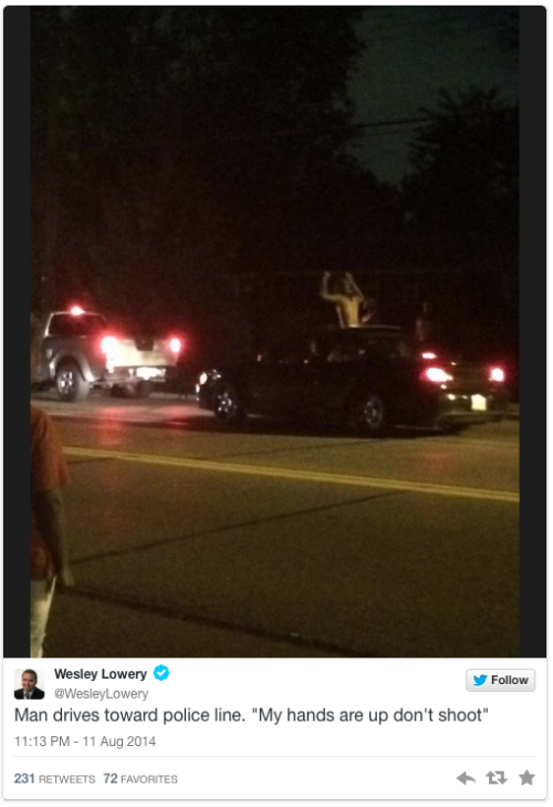 invisiblelad:  micdotcom:  Days after Michael Brown’s death, Ferguson looks like a war zone  A vigil held for Michael Brown, an unarmed black teenager gunned down by Ferguson, Mo., police on Saturday in disputed circumstances, turned into what the media