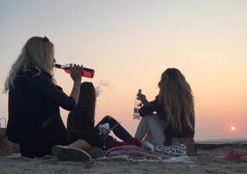 Dorcas Meadowes and Marlene Mckinnon getting drunk at the beach after they had a heated fight with s