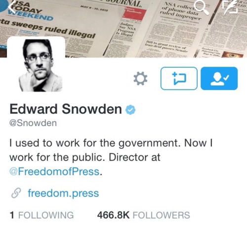 america-wakiewakie:Edward Snowden, the whistle-blower who revealed the United States’ massive, inter