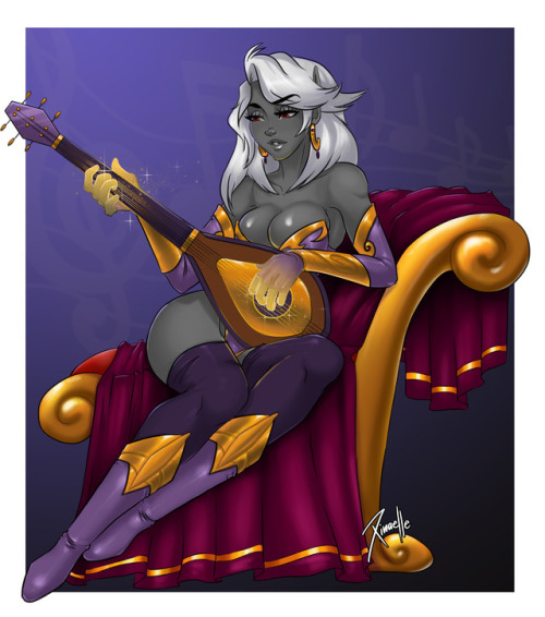 xinaelle-sfw:   Dark Elf Singer Lyralei (￣▽￣)/♫•*¨*•.¸¸♪   Commission for Patron   Lyralei belongs to her respective owner :3    