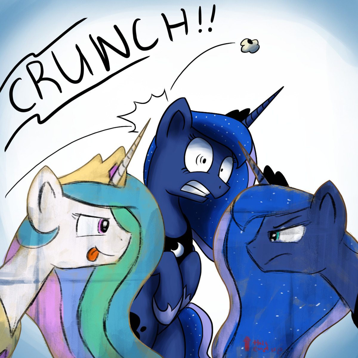 asksunshineandmoonbeams:  Luna: This was supposed to be a staring contest, Tia! Celestia: