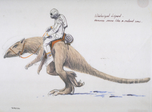 starwars: Early concept art by Ralph McQuarrie of the creature that would become the tauntaun.