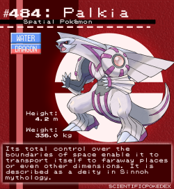 scientificpokedex:  We couldn’t have a Space Week without talking about THE Space Pokémon, could we? Palkia is the guardian of space, paired with Dialga and Giratina in the creation trio, which supposedly control the whole universe. But to understand