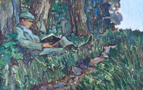 Reading Man in Nature - GAN (Gösta Adrian Nilsson) circa 1910This is a rare example of GAN&rsqu