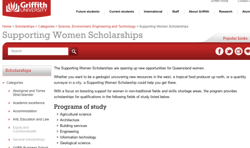 Just a few screen shots showcasing some of female-exclusive scholarships and handouts available in Q