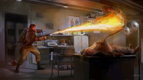 the-outer-topic:McReady uses a flamethrower against the Thing