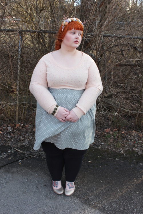 afatfox:  sweater ~ forever21+ (3x)skirt ~ modcloth (4x)leggings ~ walmart (3x)shoes ~ paylessbracelet ~ avenueheadband ~ lolimillie via etsylips ~ nyx butter lipstick in pops