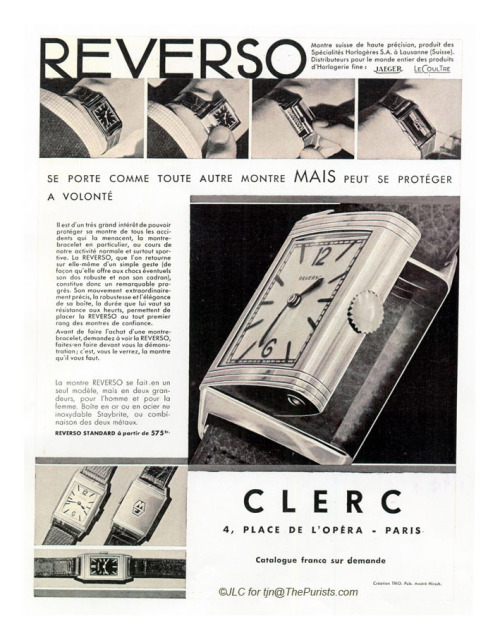 Cesare De Trey, René-Alfred Chauvot, watch Reverso, 1931. Produced until today via Jaeger-LeCoultre.