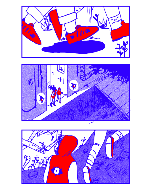 charleskinbote:  charleskinbote:  “let’s get out of here”here’s a short riso zine for class about two kids and their sweet underground hideawayalso I updated my website take a look nervous laugh  this comic is up for sale in my store!!