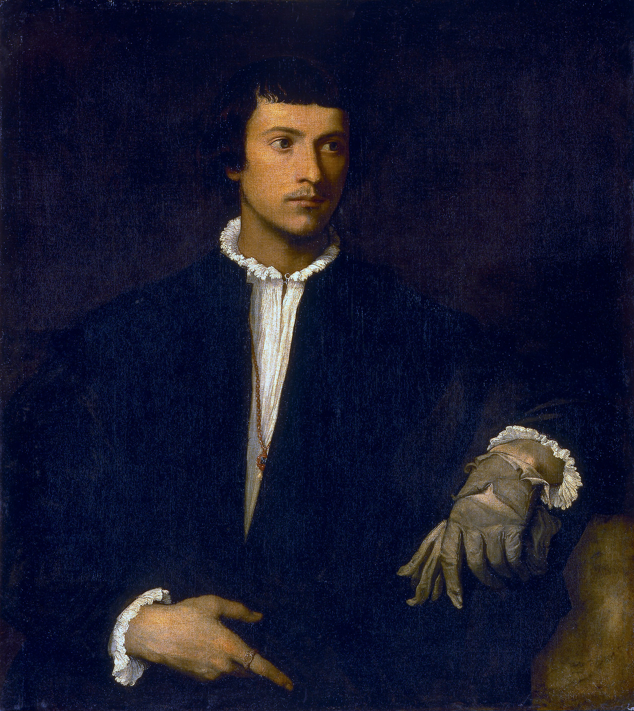 artist-titian: Man with a Glove, 1520, TitianSize: 89x100 cmMedium: oil, canvas