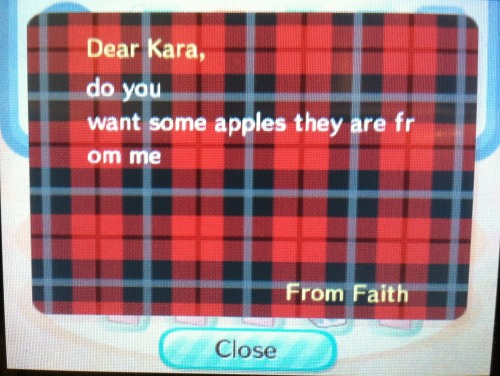 rnanboob:  the messages my 9 year old sister sends me on animal crossing are so important 