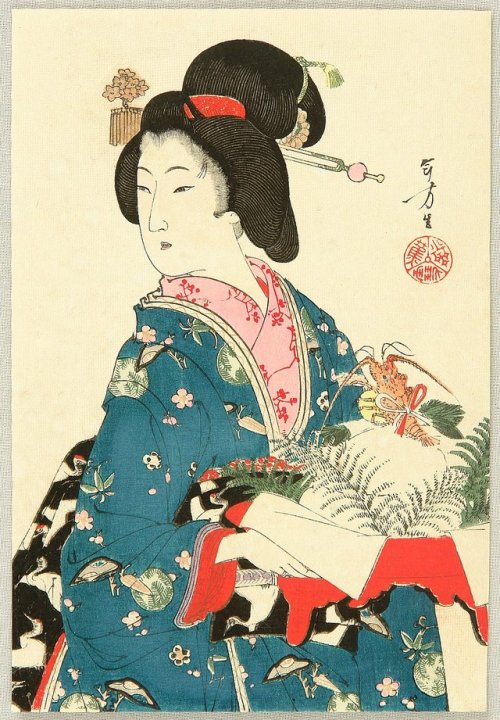 Beauty with New Year’s Decoration, Toshikata Mizuno, ca. 1891