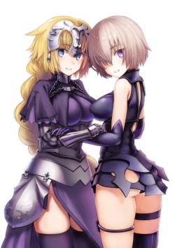 フェイト・シリーズ、fate/grand order、ルーラー(fate/apocrypha)、シールダー(fate/grand order)、garutaisa、高解像度、ドレス、フォールズ、ロングヘア、ケープレット、ショートヘア、アーマードレス、ブラックドレス、レッグガーター、ロンググローブ、サイハイソックス、hand