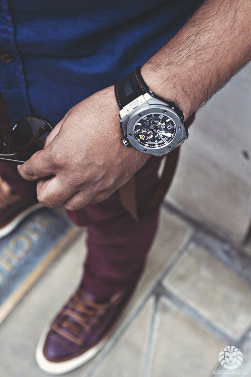 watchanish:  Titanium Hublot x Ferrari 45mm titanium case and Unico movement. More