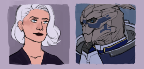 purahs: audrey/garrus potraits i did for a friendship meme bc platonic shakarian is Everything 2 me