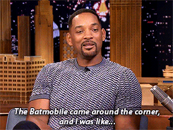 louuuuudnoizes:  dceumovies:    Will Smith Fanboyed When He Saw the Batmobile on