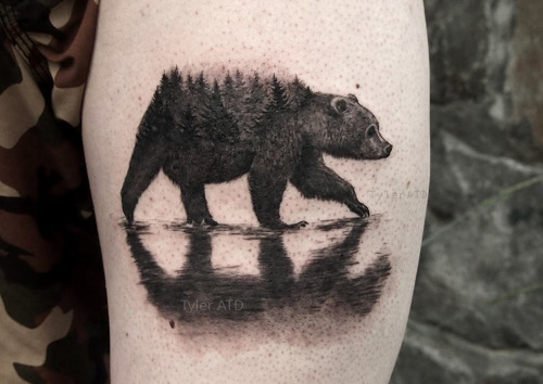 tyleratd:Bear and forest tattoo by Tyler ATD, Ascent Studio, Whistler, Canada. instagram: selfdiagno