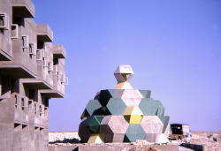 germanpostwarmodern:Synagogue (1967-69) at a Military Academy in the Negev Desert, Israel, by Zvi Hecker &amp; Alfred Neumann