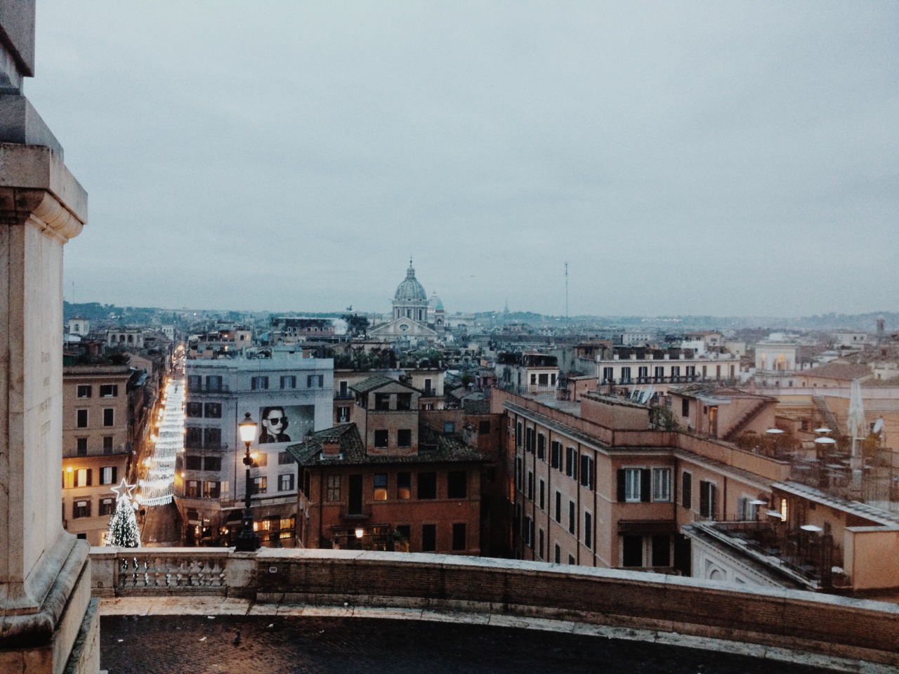 anothertravelblogorwhatever:  View of Rome and St. Peter’s dome from the top of