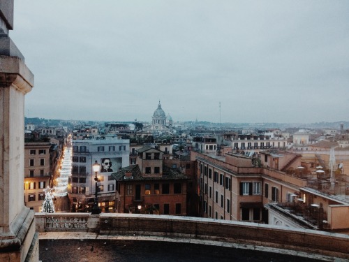 anothertravelblogorwhatever: View of Rome and St. Peter’s dome from the top of the Spanish Ste