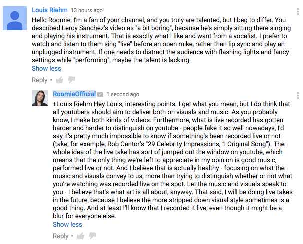 Some thoughts on live singing videos on youtube.
NOTE: I loved Leroy Sanchez’s video, I critiqued this part only because the rest of the video I discussed was so brilliant.
