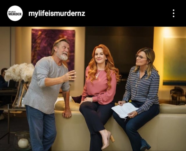 Michael Hurst, Renee O'Connor and Lucy Lawless in a behind the scenes pic from My Life Is Murder 