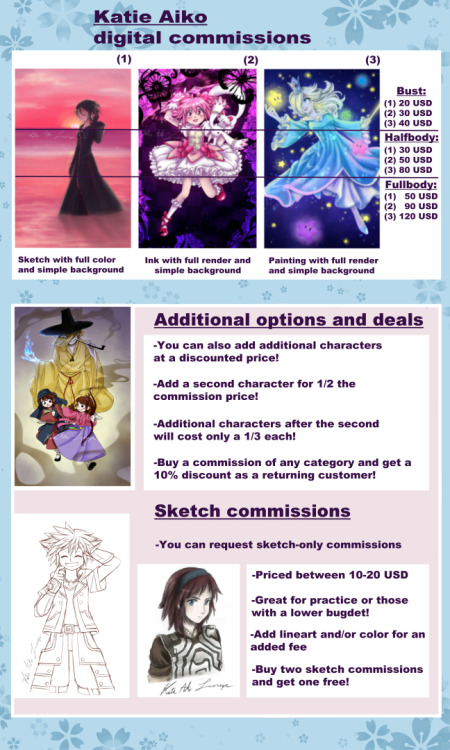 katieaiko:Commissions are open! Some changes to pricing have been made!Feel free to message me if yo