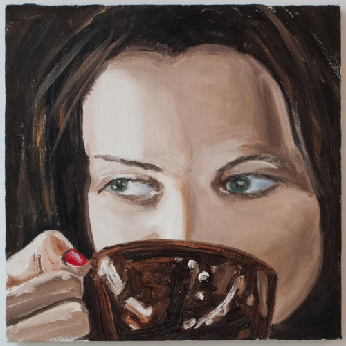 Coffee   -   Richard Bosman , 2013.American,b.1944-Oil on canvas,  18 x 18 in.