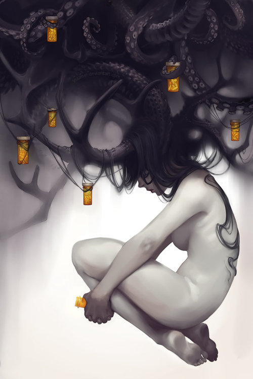 victoriousvocabulary:  DYSPHORIA[noun]a state of dissatisfaction, anxiety, restlessness, or fidgeting.Etymology: Neo-Latin < Greek dysphoría, “malaise, discomfort”.[yuumei - Dread]