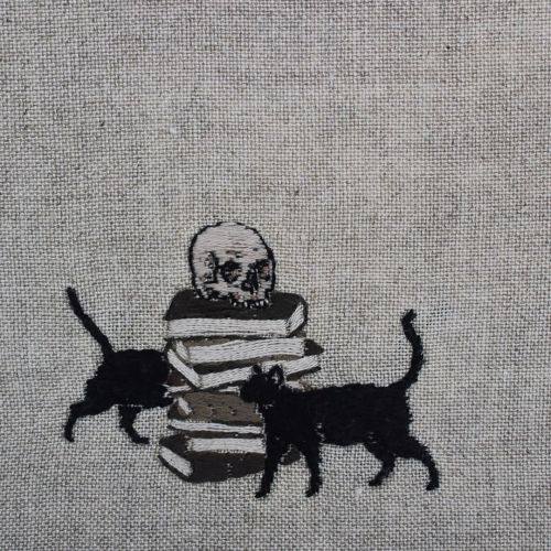 adipocere: Vanitas. Hand embroidery on natural linen.