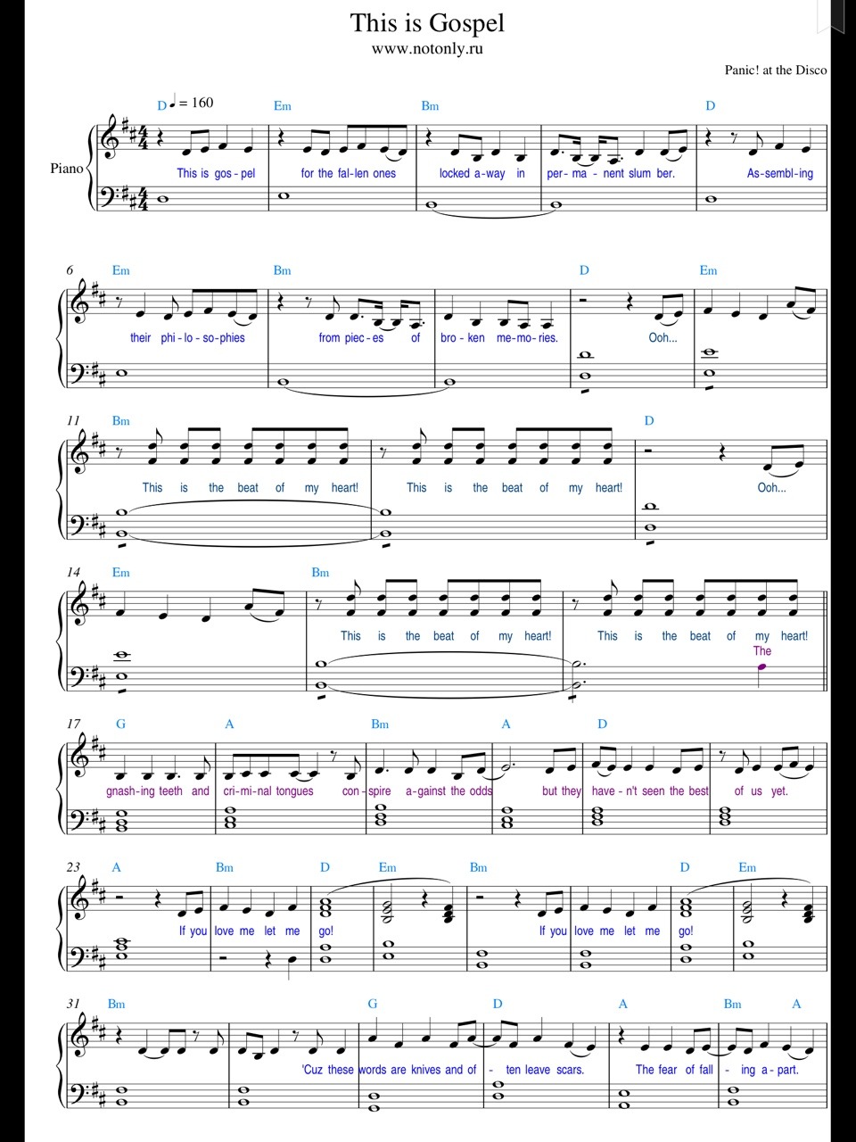 Piano Sheet Music This Is Gospel Panic At The Disco Piano Sheet