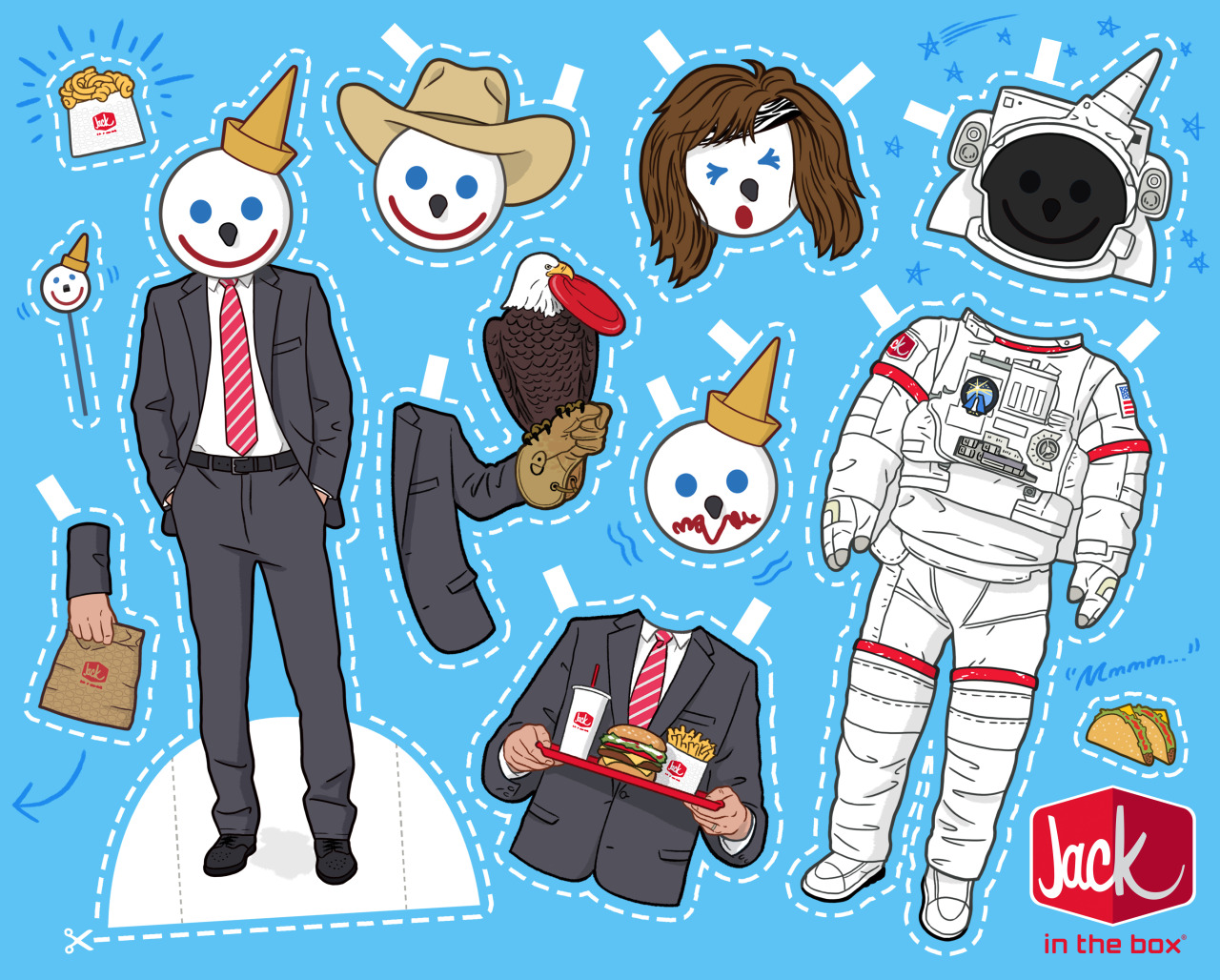 A tasty dream come true, I got to work with Jack in the Box recently on an official paper doll of their beloved “Jack Box” mascot.
They just went up on the restaurant chain’s official Facebook, Twitter, and Instagram pages. And like Jack said, you...