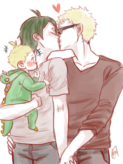 m-ochaa: More domestic tsukkiyama/parentAU with their lil dino bébé  ╰(*´︶`*)╯♡  