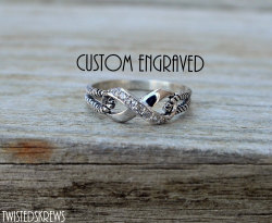 twistedskrews:  Custom Engraved BDSM 925 Sterling Silver CZ Rope infinity ringAvailable in sizes 5-12Personalized up to 20 characters!