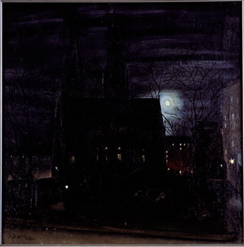 Spring Evening in town , St. John&rsquo;s Church  -   Sulho-Sipilä , 1919Finnish, 1895-1949Oil on ca