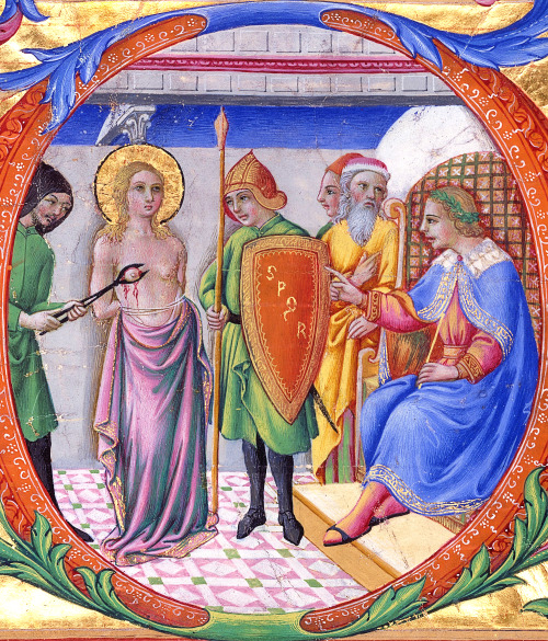 Martyrdom of Saint Agatha in an Initial D. Sano di Pietro ~ ca.1470 Met Museum• via Bibliothèque Inf