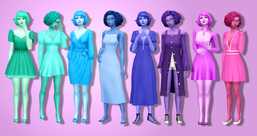 Assorted Female Dresses in Sorbets Remix8 female dresses recoloured in all 76 sorbets remix coloursA