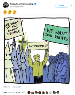 bellaxiao:  🗣🗣🗣 YOU SHOULD NOT HAVE TO COMPROMISE BASIC HUMAN RIGHTS! There is NO in between. If you are the person in the middle you’re a nazi/KKK/white supremacy sympathizer. If you truly care about equal rights you won’t even try and come