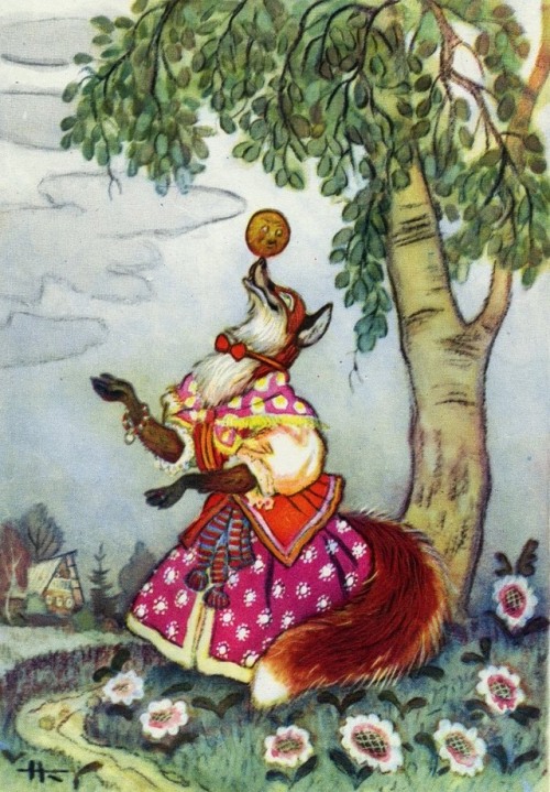 russianfolklore:Nikolai Kochergin’s illustration for tale “Kolobok”.