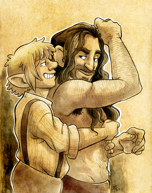 Snuggle Surprise or It Can Be Dangerous to Hug Your Dwarrow from BehindI think I drew Bilbo a bit to