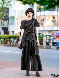 tokyo-fashion:  Tokyo fashion student Lois wearing a minimalist Japanese street style with items by Yohji Yamamoto, ¾ Three Quarters, Church’s Shoes, Zara, and Givenchy. Full Look