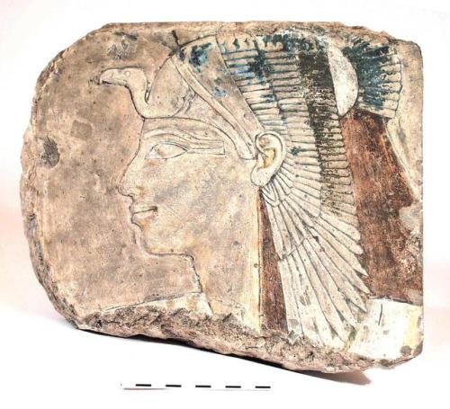 Relief of HatshepsutFragment of a limestone relief depicts Hatshepsut (r. ca. 1478-1458 BC), wearing