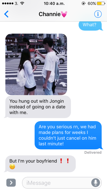 exo texts | Chanyeol getting jealous about you hanging out with Kai -Charlie