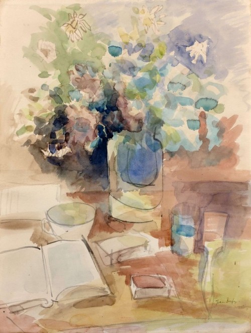 Nature morte au livre ouvert, Still life with open book   -  Jean Dufy , c.1930French,1888 - 1964Wat